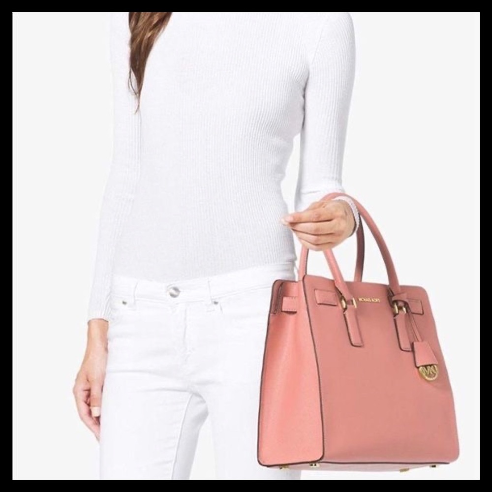 MICHAEL KORS Dillon Large Top Zip Saffiano Leather Satchel Pale Pink - Picture 9 of 12